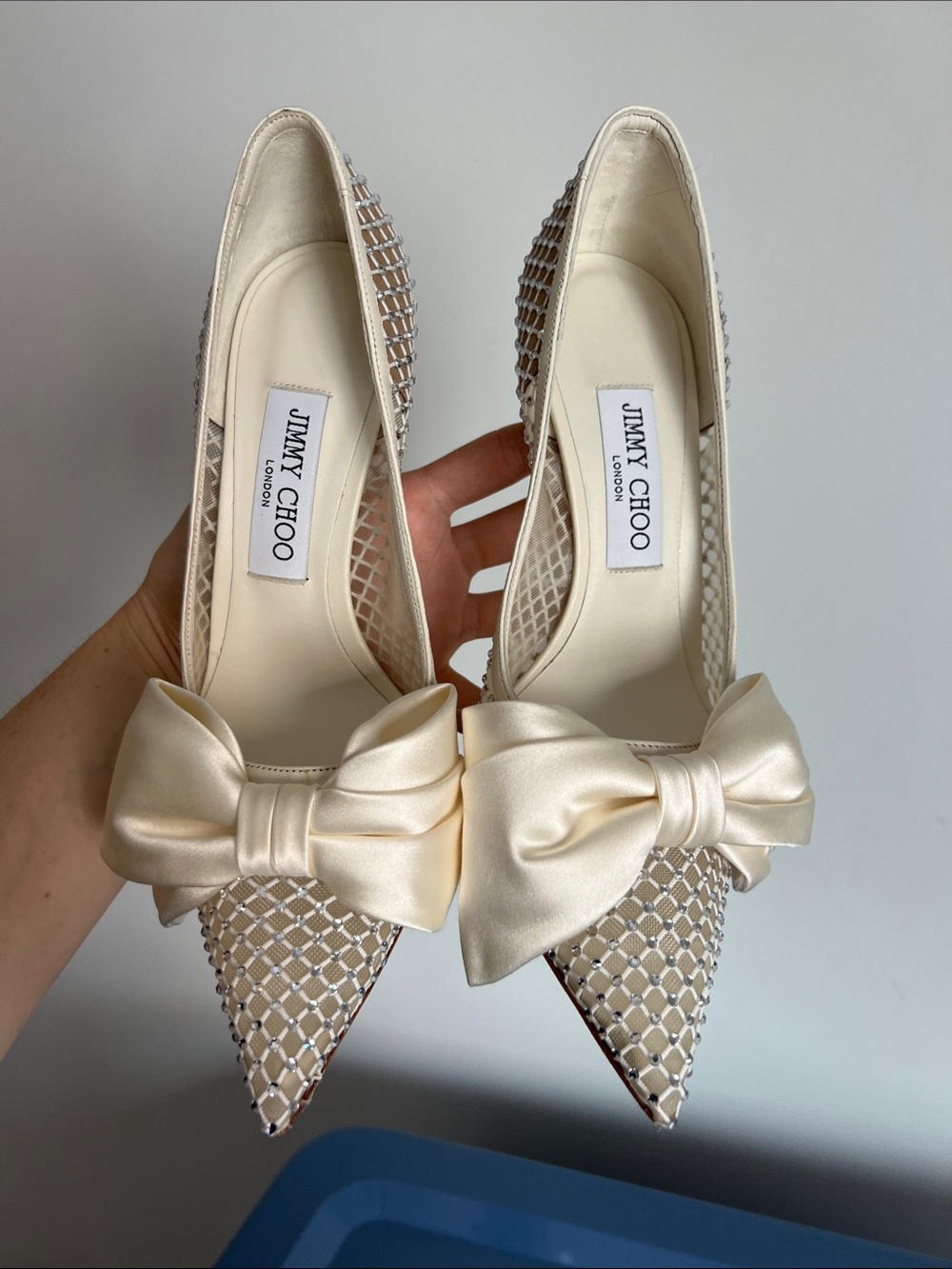 Jimmy Choo love 100 crystal embellished mesh satin bow pump pointed toe heel 38 - Picture 10 of 16